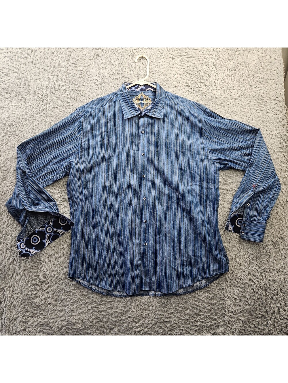 Robert Graham Dress Shirt Men 3XL Blue Flip Cuff Floral Stripe